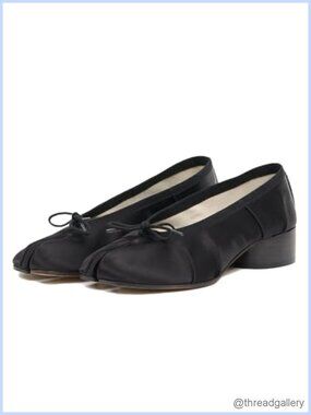 Split Toe Ballet Heels Satin Block Heel Tabi Pumps Office Wedding